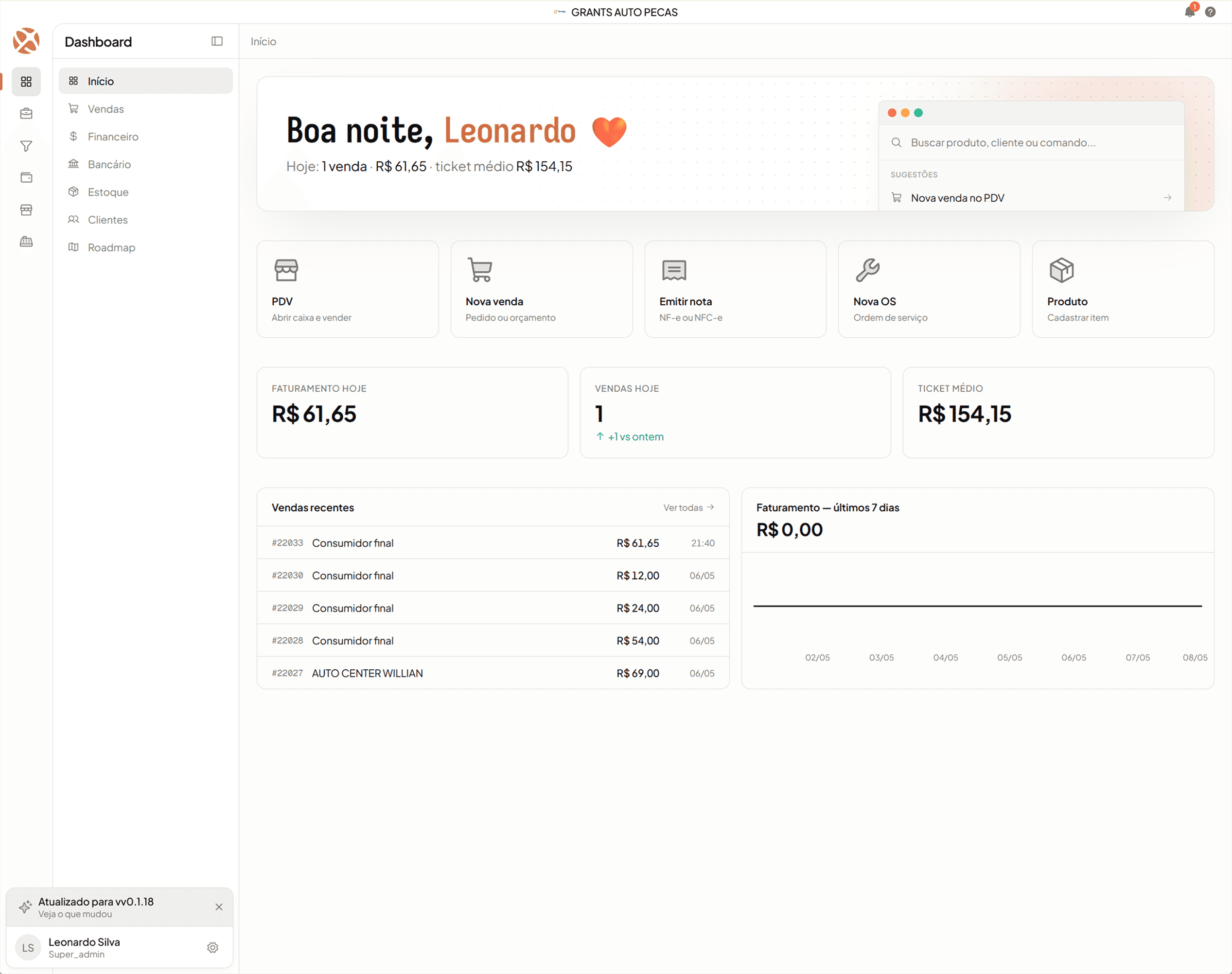 Operify em uso — painel administrativo